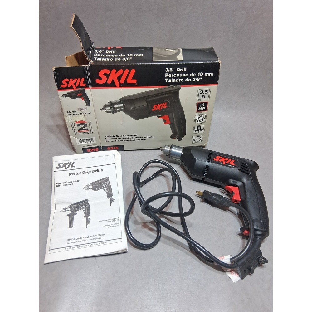 SKIL 6215 3/8 Variable Speed Reversing Drill. Chuck Key, Box And Book Included